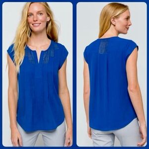 Daniel Rainn Royal Blue Cap Sleeve Blouse w/embroidery & pleated front/back